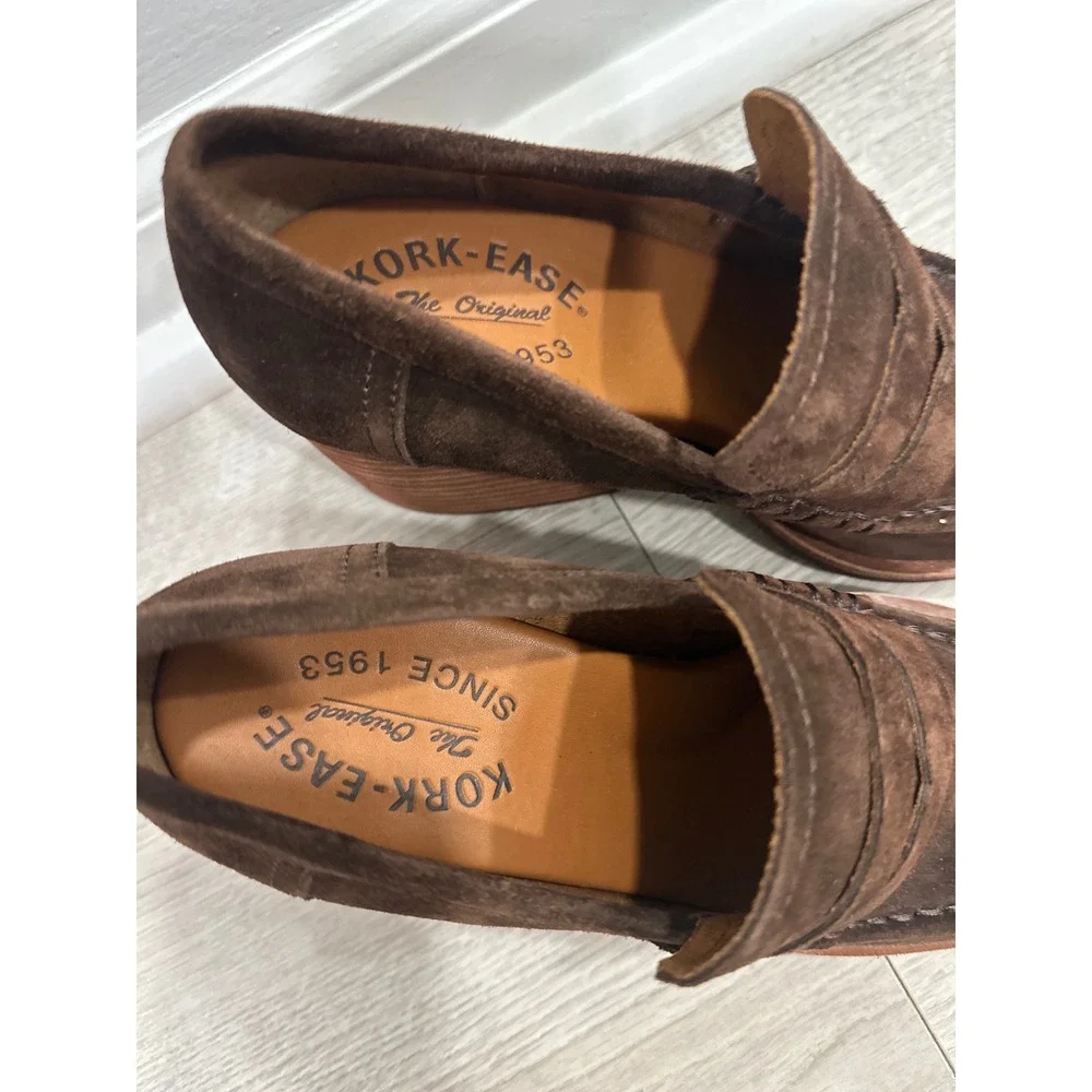 Kork-Ease Modeste Heeled Penny Loafers Sz 6 Chocolate Brown Preppy Academia Y2K